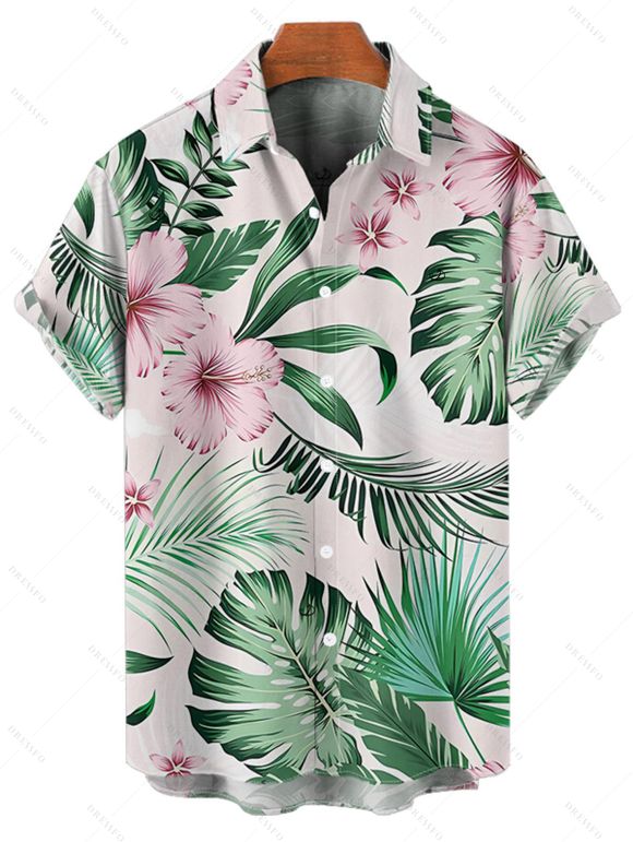 Chemise de vacances pour homme, boutonnée, imprimé floral tropical, pour la plage - Vert clair 5XL