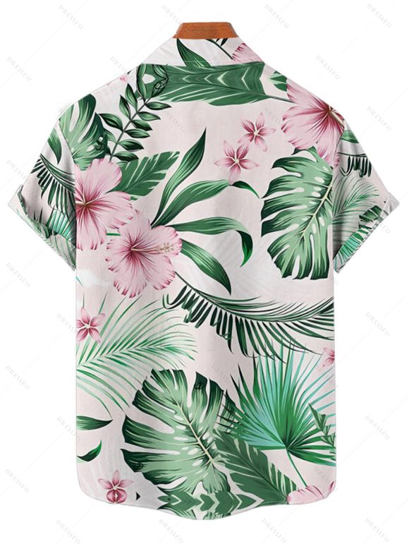 Men's Vacation Shirt Tropical Leaf Floral Print Button Up Shirt for Beach - LIGHT GREEN L