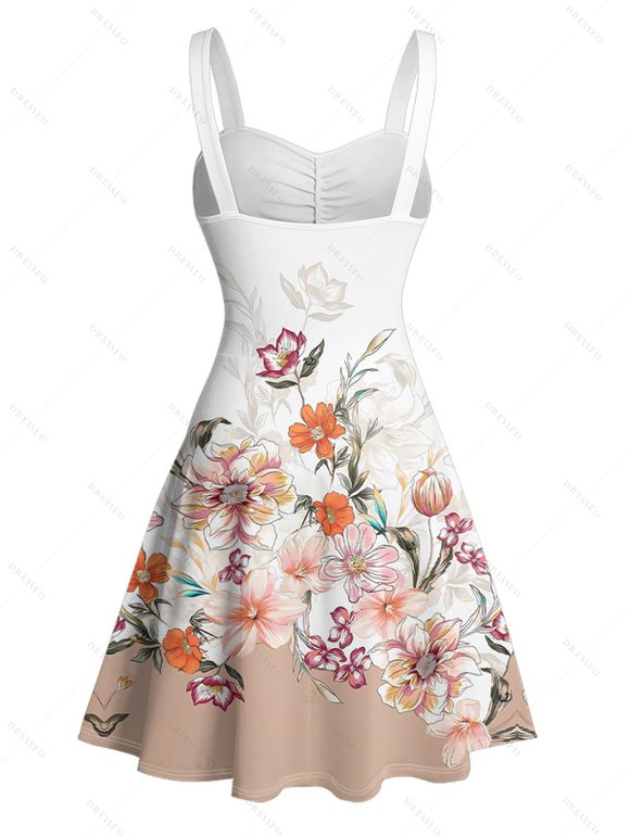 Vacation Couple Outfit Flower Leaf Print Print Belt Dress and Shirt Set - Blanc S | US 4