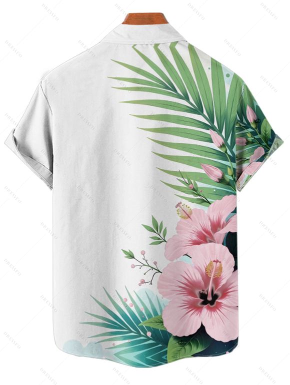 Vacation Couple Outfit Flower Leaf Print Ruched Bust Mini Dress and Shirt Set - Vert clair S | US 4