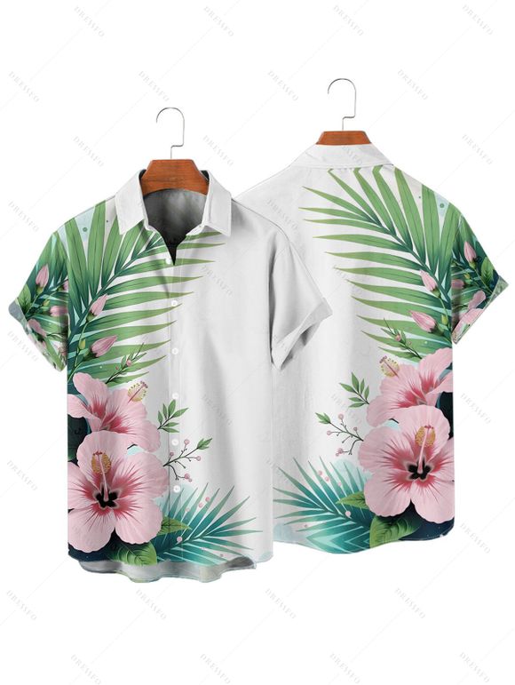 Vacation Couple Outfit Flower Leaf Print Ruched Bust Mini Dress and Shirt Set - Vert clair S | US 4