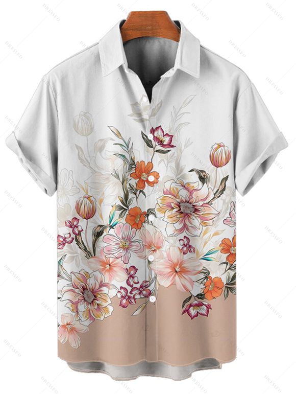 Vacation Couple Outfit Flower Leaf Print Print Belt Dress and Shirt Set - Blanc S | US 4