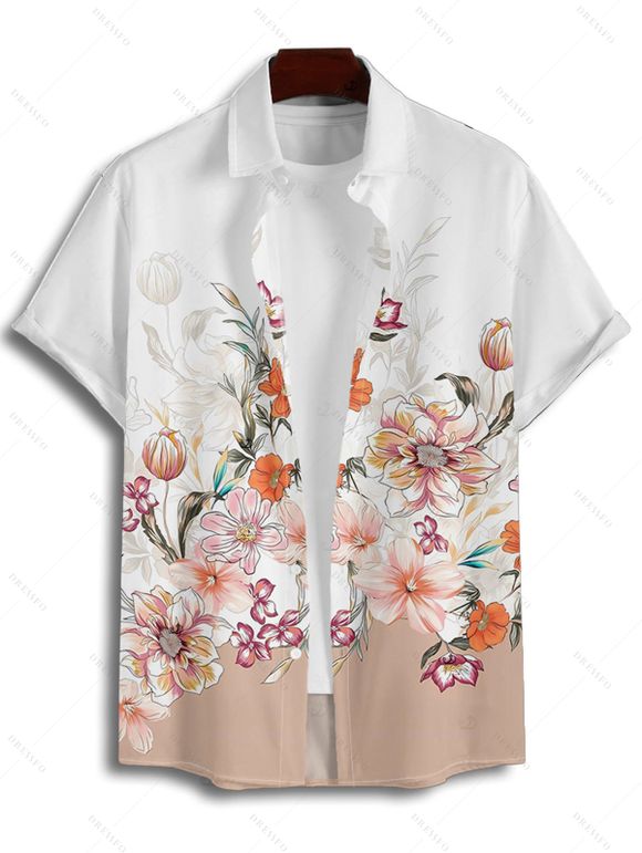 Vacation Couple Outfit Flower Leaf Print Print Belt Dress and Shirt Set - Blanc S | US 4