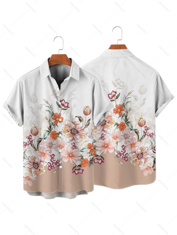 Vacation Couple Outfit Flower Leaf Print Print Belt Dress and Shirt Set - Blanc S | US 4