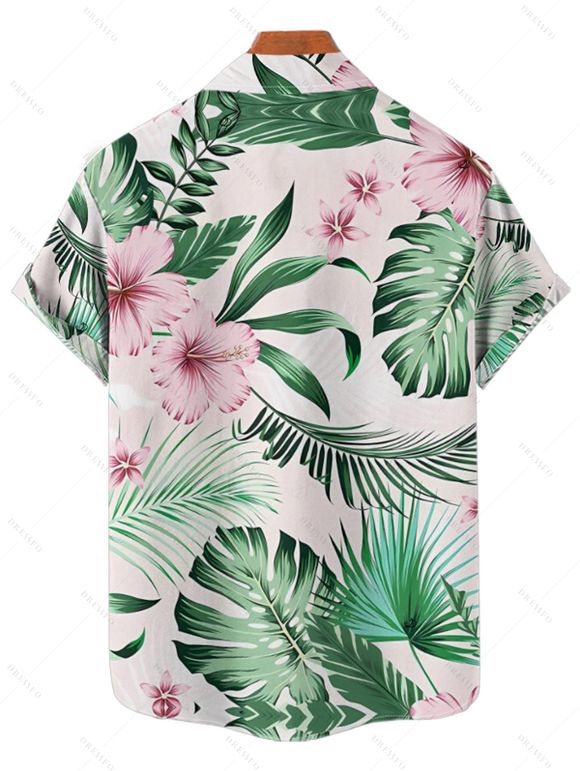 Vacation Couple Outfit for Beach Tropical Leaf Floral Print Slit Dress and Shirt Set - Vert clair S | US 4