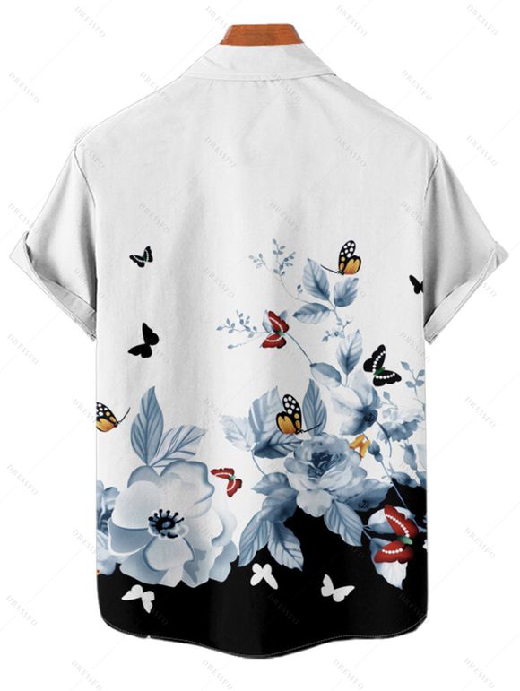 Vacation Couple Outfit Butterfly Floral Print Ruched Belt Dress and Shirt Set - Noir S | US 4