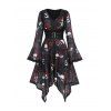 Robe gothique à imprimé tête de mort et roses, empiècement en dentelle et boucle, robe mouchoir - Noir M | US 6