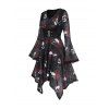 Robe gothique à imprimé tête de mort et roses, empiècement en dentelle et boucle, robe mouchoir - Noir M | US 6
