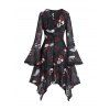 Robe gothique à imprimé tête de mort et roses, empiècement en dentelle et boucle, robe mouchoir - Noir M | US 6