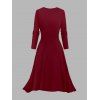 Ensemble de vacances 2 pièces, robe à bretelles spaghetti à imprimé géométrique et haut ouvert sur le devant - Rouge Vineux XXXXL | US 18