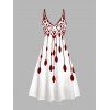 Ensemble de vacances 2 pièces, robe à bretelles spaghetti à imprimé géométrique et haut ouvert sur le devant - Rouge Vineux XXXXL | US 18