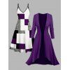 Ensemble robe à bretelles spaghetti et haut ouvert sur le devant à imprimé géométrique colorblock - Bleu profond S | US 4