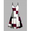 Ensemble robe à bretelles spaghetti et haut ouvert sur le devant à imprimé géométrique colorblock - Rouge foncé XXXXL | US 18