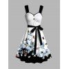Robe de vacances à imprimé floral papillon et ceinture froncée colorblock - Noir XXL | US 14