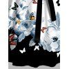 Robe de vacances à imprimé floral papillon et ceinture froncée colorblock - Noir XXL | US 14