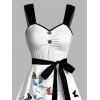Robe de vacances à imprimé floral papillon et ceinture froncée colorblock - Noir XXL | US 14