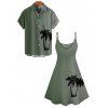 Vacation Couple Outfit for Beach Ombre Coconut Tree Print Mini Dress and Shirt Set - Vert clair S | US 4