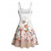 Robe de vacances à imprimé floral et feuilles ombré, robe à ceinture froncée - Blanc XXXXXL | US 20