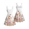 Robe de vacances à imprimé floral et feuilles ombré, robe à ceinture froncée - Blanc XXXXXL | US 20