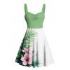 Robe de vacances mini-robe à imprimé floral et feuilles avec buste froncé - Vert clair XXXXXL | US 20