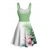 Robe de vacances mini-robe à imprimé floral et feuilles avec buste froncé - Vert clair XXXXXL | US 20