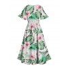 Robe de vacances fendue à imprimé floral et feuilles tropicales pour la plage - Vert clair XXL | US 14