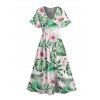 Robe de vacances fendue à imprimé floral et feuilles tropicales pour la plage - Vert clair XXL | US 14