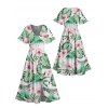 Robe de vacances fendue à imprimé floral et feuilles tropicales pour la plage - Vert clair XXL | US 14