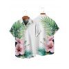 Chemise de vacances pour homme, boutonnée, imprimé fleurs et feuilles - Blanc 5XL