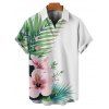 Chemise de vacances pour homme, boutonnée, imprimé fleurs et feuilles - Blanc 5XL