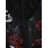 Robe gothique à imprimé tête de mort et roses, empiècement en dentelle et boucle, robe mouchoir - Noir XXL | US 14