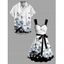 Vacation Couple Outfit Butterfly Floral Print Ruched Belt Dress and Shirt Set - Noir S | US 4