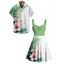 Vacation Couple Outfit Flower Leaf Print Ruched Bust Mini Dress and Shirt Set - Vert clair S | US 4