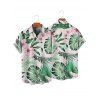 Vacation Couple Outfit for Beach Tropical Leaf Floral Print Slit Dress and Shirt Set - Vert clair S | US 4