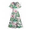 Vacation Couple Outfit for Beach Tropical Leaf Floral Print Slit Dress and Shirt Set - Vert clair S | US 4