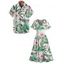 Vacation Couple Outfit for Beach Tropical Leaf Floral Print Slit Dress and Shirt Set - Vert clair S | US 4
