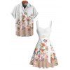 Vacation Couple Outfit Flower Leaf Print Print Belt Dress and Shirt Set - Blanc S | US 4
