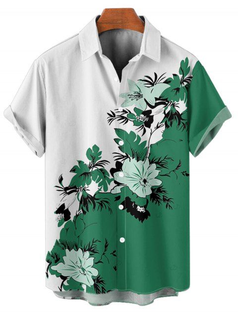Men's Vacation Shirt Leaf Floral Print Colorblock Button Up Shirt