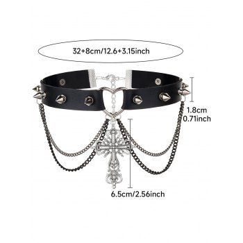 Cross Pendant Rivet Punk Choker Chain Details Gothic Necklace