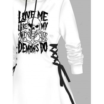Gothic Hoodie Dress Skull Letter Print Lace Up Drawstrings Mini Dress