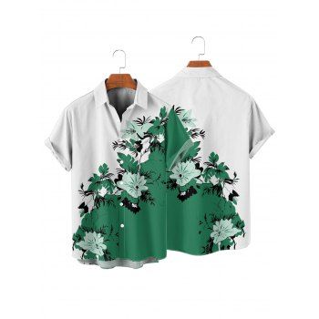 Men's Vacation Shirt Leaf Floral Print Colorblock Button Up Shirt