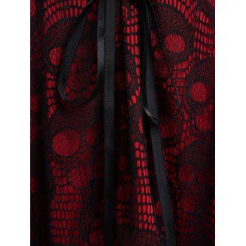 Gothic Top for Halloween Colorblock Skull Lace Up Handkerchief Hem Long Top