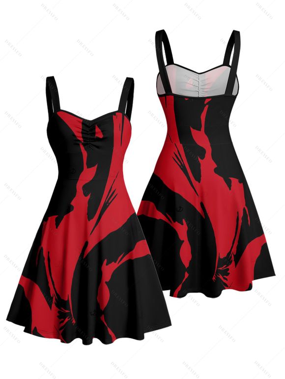 Gothic Couple Outfit Printed Ruched Bust Mini Dress and Shirt Matching Set - Noir S | US 4