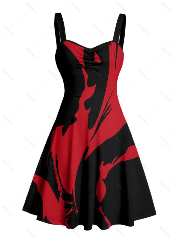 Robe gothique imprimée, mini-robe à buste froncé pour Halloween - Noir XXXXXL | US 20