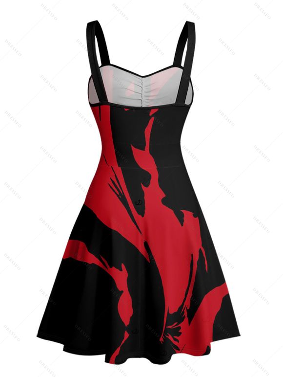 Robe gothique imprimée, mini-robe à buste froncé pour Halloween - Noir L | US 8-10