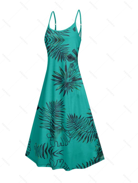 Vacation Couple Outfit Tropical Leaf Print Pocket Long Dress and Shirt Beach Set - Vert S | US 4