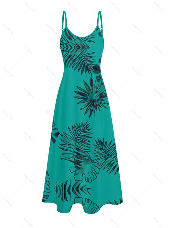 Vacation Couple Outfit Tropical Leaf Print Pocket Long Dress and Shirt Beach Set - Vert S | US 4
