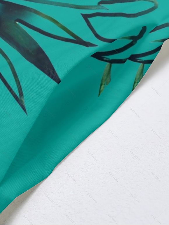 Robe de vacances à imprimé feuilles tropicales et poches, robe longue à bretelles spaghetti pour la plage - Vert L | US 8-10