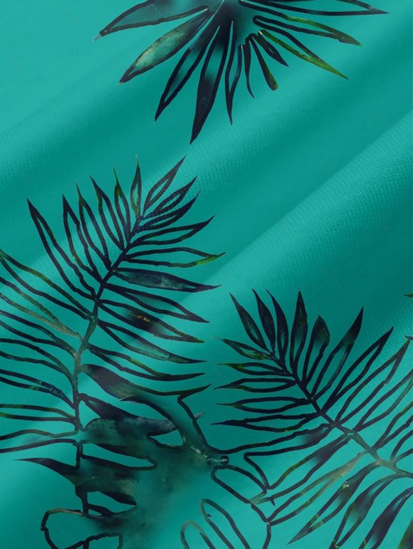 Vacation Couple Outfit Tropical Leaf Print Pocket Long Dress and Shirt Beach Set - Vert S | US 4