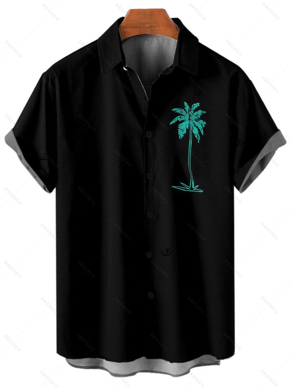 Vacation Couple Outfit Tropical Leaf Print Pocket Long Dress and Shirt Beach Set - Vert S | US 4